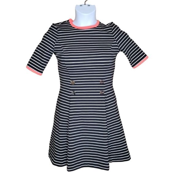 NEW Ted Baker London striped Alexina ponte knit‎ mid sleeve fit and flare 4 - Picture 1 of 13